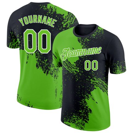 Personalized 3D Abstract Brush Stroke Performance T-Shirt in Aurora Green Black-White Personalized Aurora Green Black-White