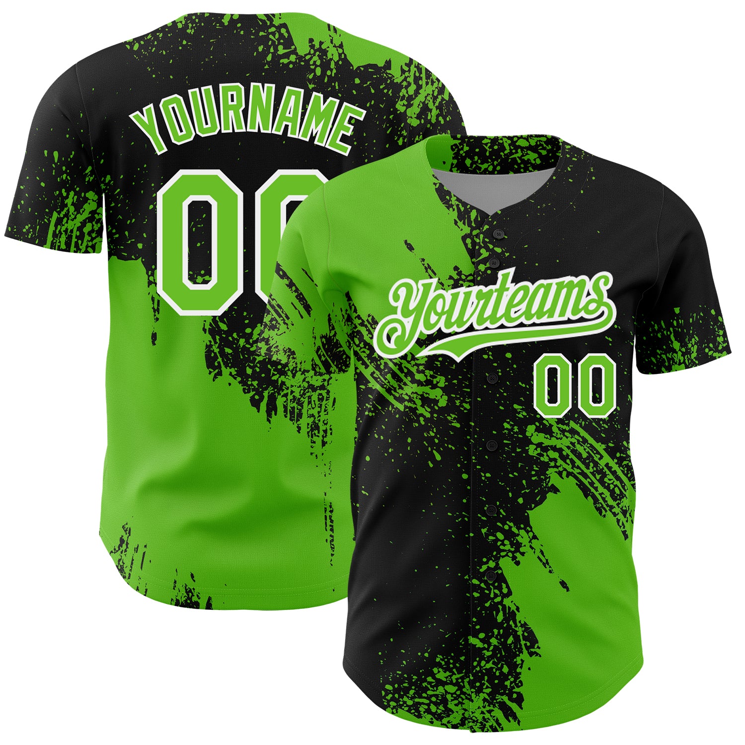 Custom Name & Number Authentic Baseball Jersey - Personalized 3D Abstract Brush Stroke Design in Aurora Green & Black-White Pattern