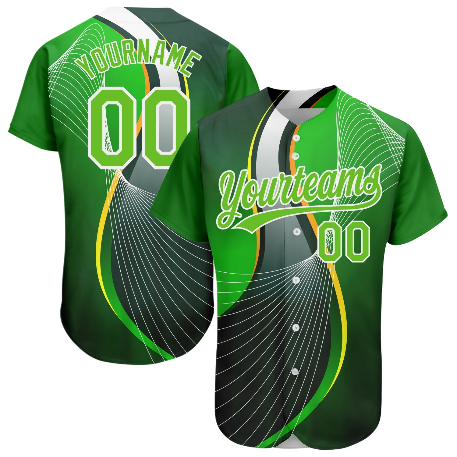 Personalized Aurora Green 3D Abstract Baseball Jersey - Green-White Sport Jersey Personalized Aurora Green Green-White 3D