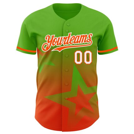 Custom Name and Number Personalized Baseball Jersey with Aurora Green Orange-White Twinkle Star 3D Gradient Design Personalized