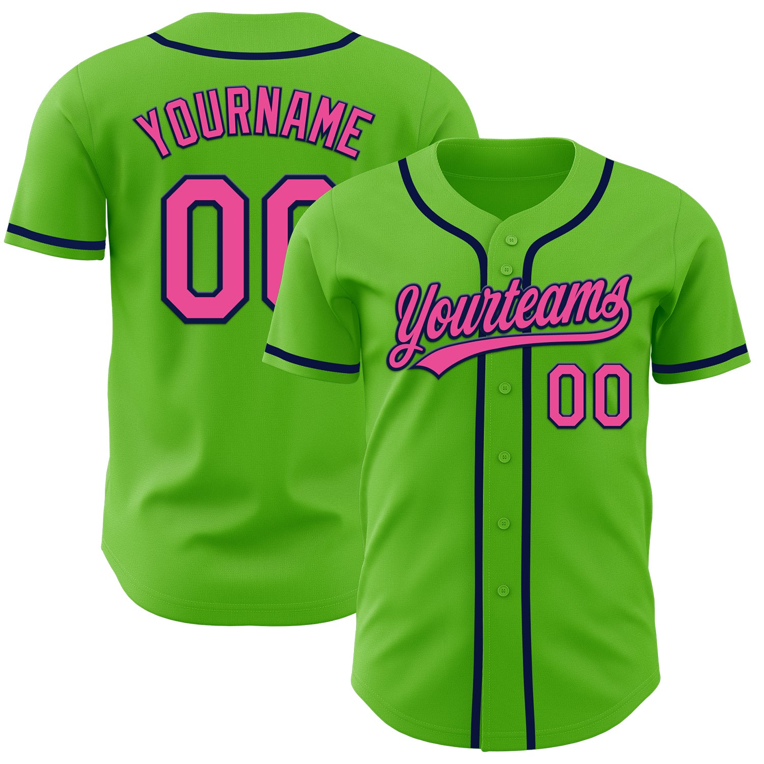 Customizable Aurora Green Pink-Navy Baseball Jersey with Personalized Name and Number - Authentic Team Apparel Personalized