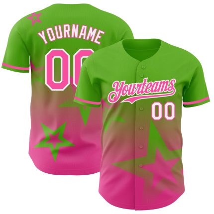 Custom Name and Number Authentic Baseball Jersey, Personalized 3D Gradient Aurora Green Pink-White Twinkle Star Design Personalized
