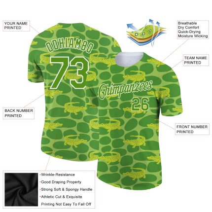 Custom Name Number Crocodile T-Shirt with 3D Aurora Green White Pattern - Performance Shirt Personalized Aurora Green White