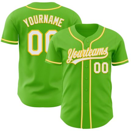 Custom Aurora Green White-Yellow Authentic Baseball Jersey with Personalized Name and Number Personalized Aurora Green White-Yellow