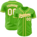 Personalized Green White-Yellow Baseball Jersey for Kids and Adults Personalized Aurora Green White-Yellow Baseball Jersey