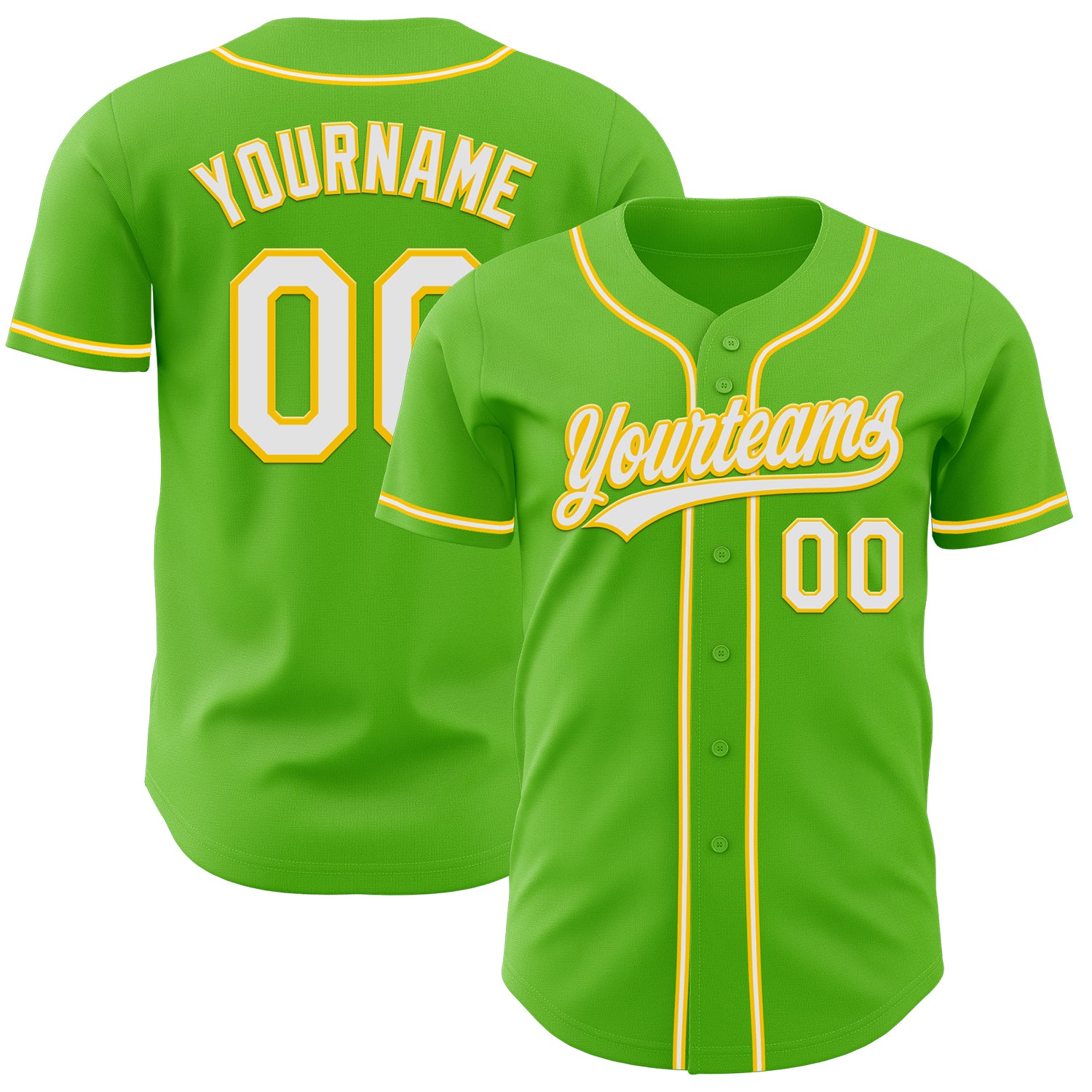 Personalized Green White-Yellow Baseball Jersey for Kids and Adults Personalized Aurora Green White-Yellow Baseball Jersey