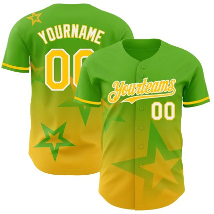 Custom Name and Number Baseball Jersey - Personalized Aurora Green Yellow-White Twinkle Star 3D Pattern Design Personalized