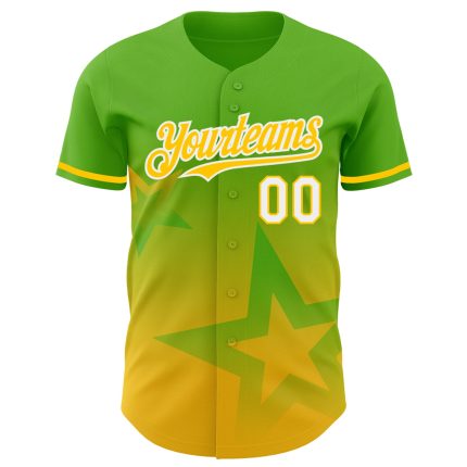 Custom Name and Number Baseball Jersey - Personalized Aurora Green Yellow-White Twinkle Star 3D Pattern Design Personalized