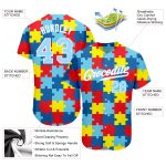 Personalized Autism Awareness Baseball Jersey - Light Blue-White 3D Puzzle Pieces Design Personalized Autism Awareness Puzzle