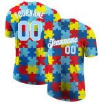 Custom light blue and white autism awareness performance t-shirt