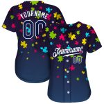 Custom Name and Number Autism Awareness Baseball Jersey Navy-White 3D Personalized Puzzle Pieces Design Personalized Autism