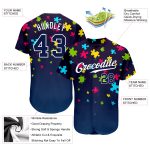 Autism Awareness Personalized 3D Baseball Jersey Navy White Puzzle Design Personalized Autism Awareness Puzzle Pieces Navy-White
