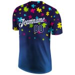 Personalized Autism Awareness Team T-Shirt with Custom Name & Number - Navy-White 3D Performance Puzzle Design Personalized