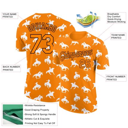 Custom Bay Orange Black 3D Cowboy Rodeo T-Shirt for Performance and Style Personalized Bay Orange Black 3D Cowboy Rodeo Performance