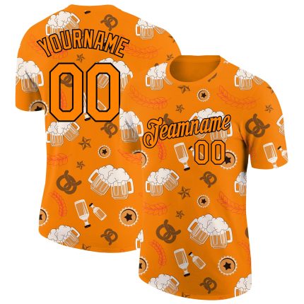 Custom Bay Orange Black 3D Oktoberfest Beer Festival T-Shirt for Men and Women Personalized Bay Orange Black 3D Oktoberfest