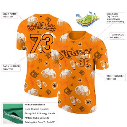 Custom Bay Orange Black 3D Oktoberfest Beer Festival T-Shirt for Men and Women Personalized Bay Orange Black 3D Oktoberfest
