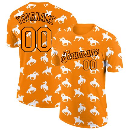 Personalized Cowboy Rodeo T-Shirt with Custom Name & Number, 3D Bay Orange Black Pattern Design, Team Performance Wear Personalized