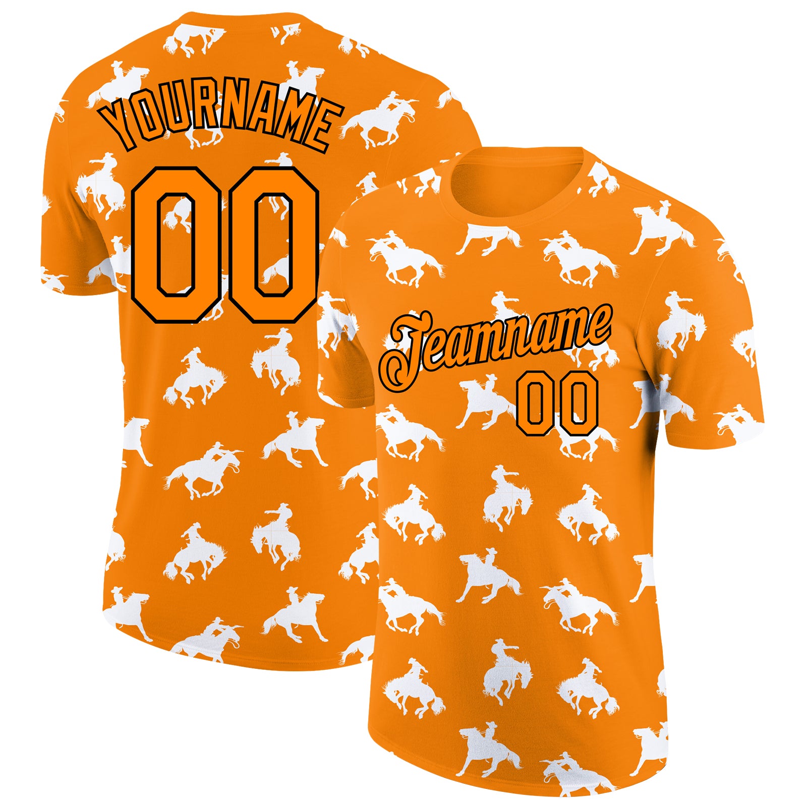 Personalized Cowboy Rodeo T-Shirt with Custom Name & Number, 3D Bay Orange Black Pattern Design, Team Performance Wear Personalized