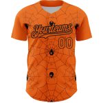 Custom Personalized Baseball Jersey - 3D Spider Web Design in Bay Orange & Black with Team Name & Number Personalized Bay