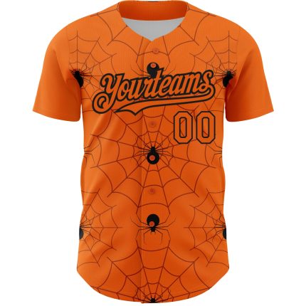 Custom Personalized Baseball Jersey - 3D Spider Web Design in Bay Orange & Black with Team Name & Number Personalized Bay