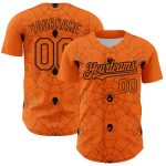 Custom Personalized Baseball Jersey - 3D Spider Web Design in Bay Orange & Black with Team Name & Number Personalized Bay