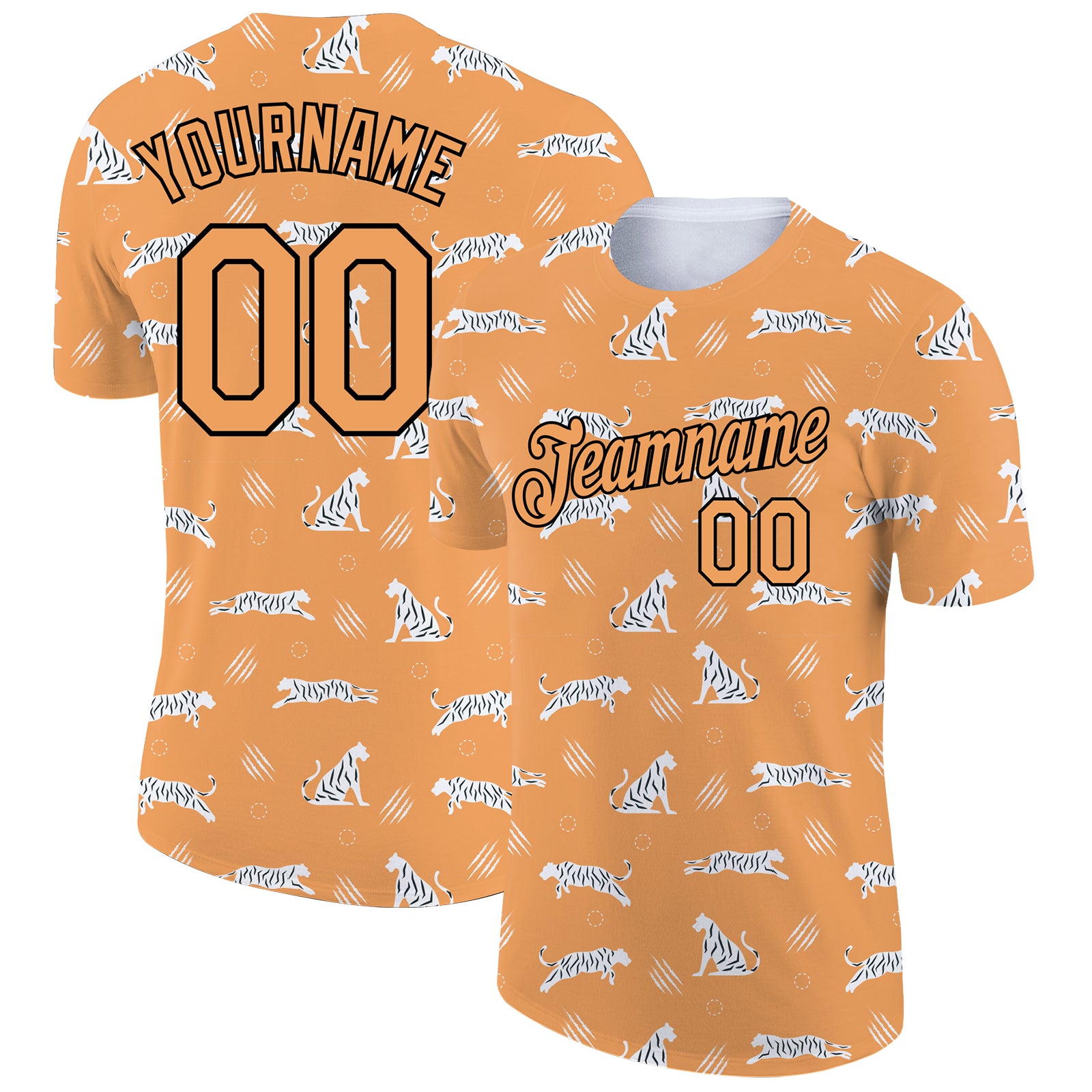 Custom Name and Number Tiger Performance T-Shirt - Personalized Bay Orange Black 3D Pattern Design Personalized Bay Orange