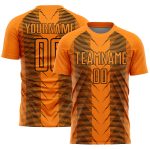 Custom Sublimation Soccer Jersey - Bay Orange Black Lines Design Personalized Bay Orange Black Lines Sublimation Soccer Uniform