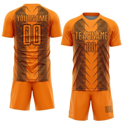 Custom Sublimation Soccer Jersey - Bay Orange Black Lines Design Personalized Bay Orange Black Lines Sublimation Soccer Uniform
