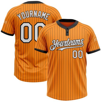 Personalized Softball Jersey Unisex Black Orange Pinstripe Two-Button White Design Personalized Bay Orange Black Pinstripe