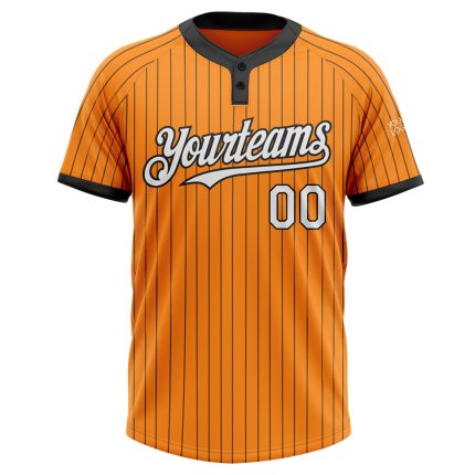Custom Unisex Two-Button Softball Jersey - Personalized Bay Orange Black Pinstripe with Name and Number Personalized Bay