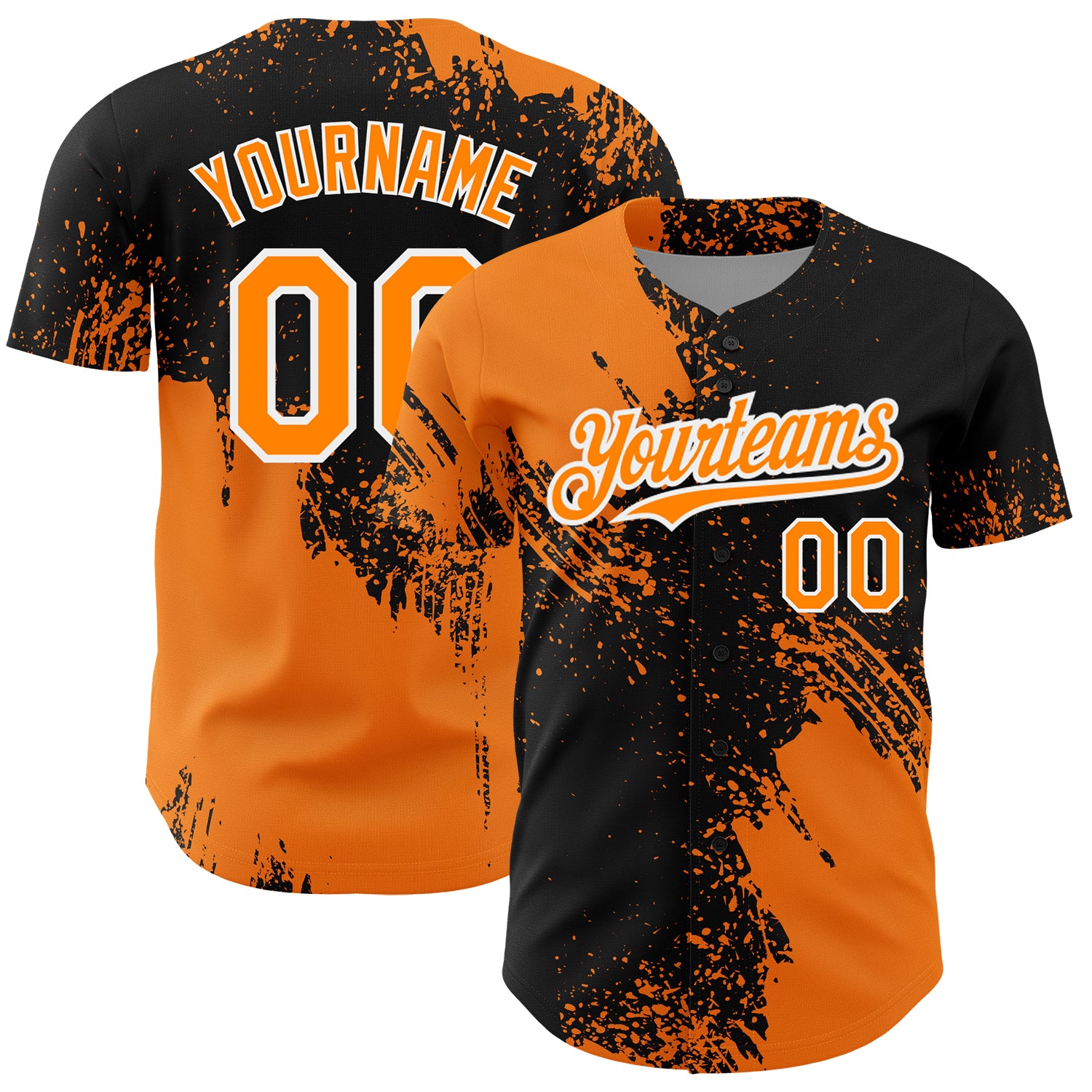Personalized 3D Abstract Brush Stroke Baseball Jersey - Bay Orange Black-White Personalized Bay Orange Black-White 3D Abstract