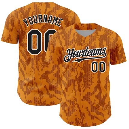 Personalized 3D Abstract Fluid Baseball Jersey - Bay Orange Black-White Design Personalized Bay Orange Black-White 3D Abstract
