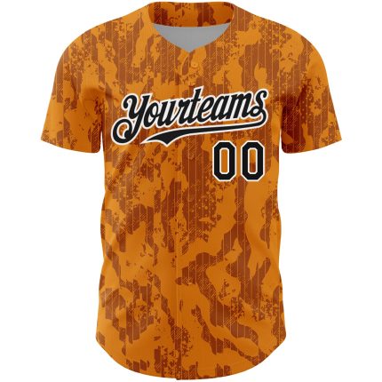Personalized 3D Abstract Fluid Baseball Jersey - Bay Orange Black-White Design Personalized Bay Orange Black-White 3D Abstract
