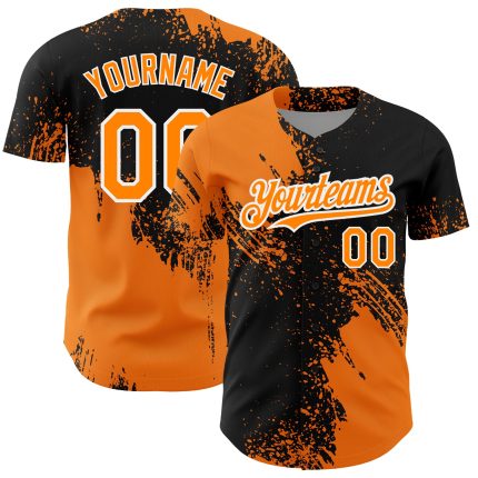 Custom Name Number Authentic Baseball Jersey - Personalized 3D Abstract Brush Stroke Pattern in Bay Orange Black White Personalized