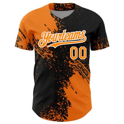 Custom Name Number Authentic Baseball Jersey - Personalized 3D Abstract Brush Stroke Pattern in Bay Orange Black White Personalized