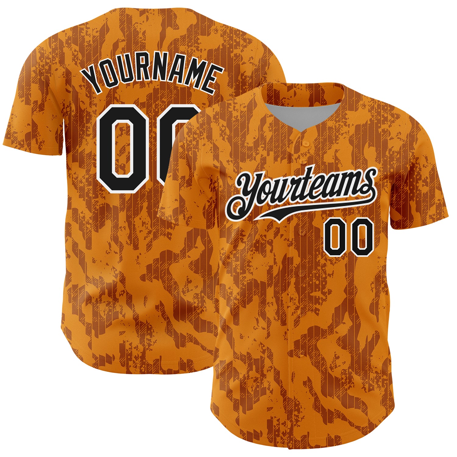 Custom Abstract Fluid 3D Pattern Baseball Jersey - Personalized Bay Orange Black-White Team Name & Number Personalized Bay