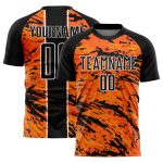 Personalized Orange Black-White Abstract Soccer Jersey - Fluid Sublimation Uniform Personalized Bay Orange Black-White Abstract
