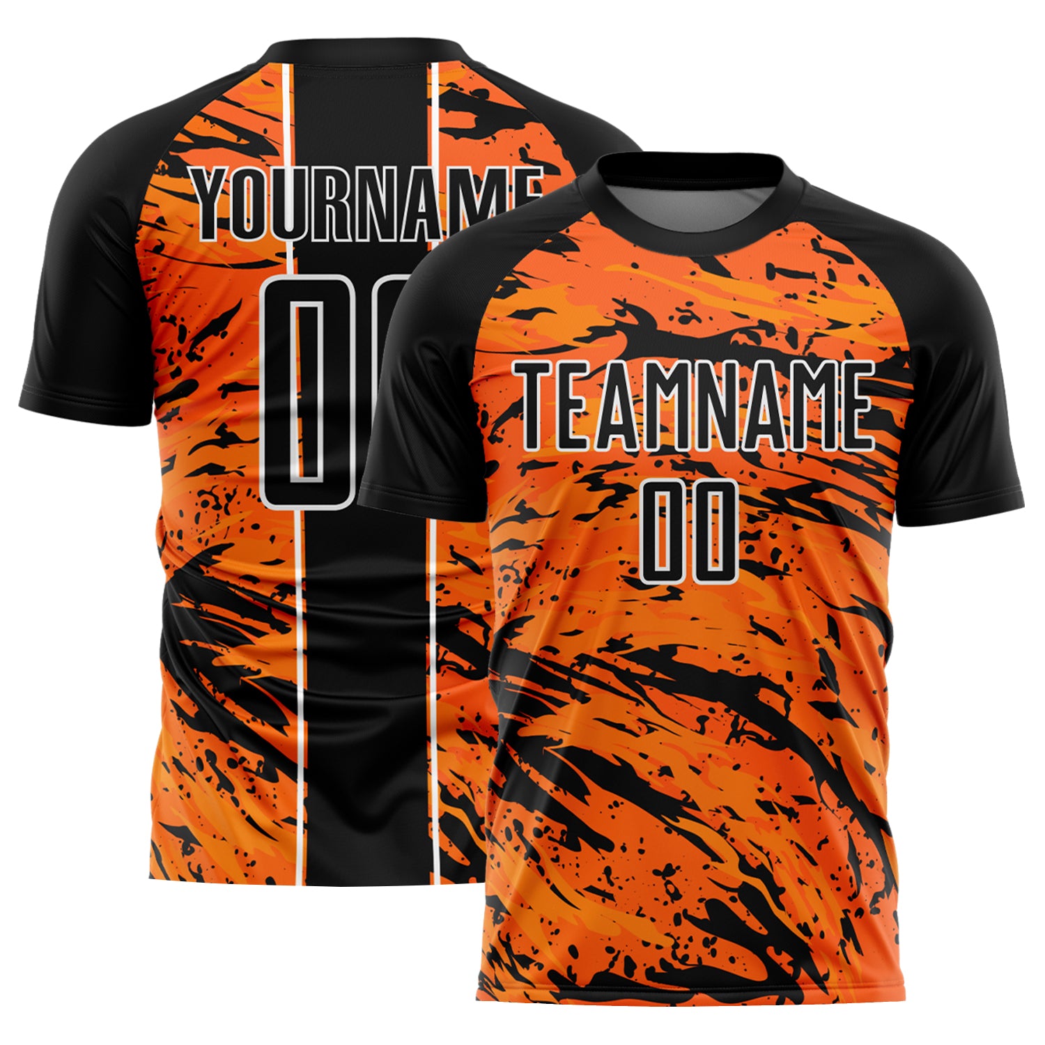 Personalized Orange Black-White Abstract Soccer Jersey - Fluid Sublimation Uniform Personalized Bay Orange Black-White Abstract