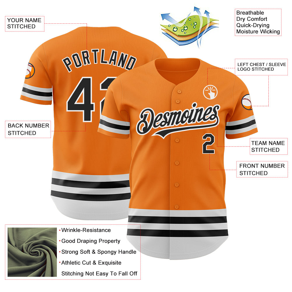 Custom Bay Orange Black and White Baseball Jersey for Personalized Style Personalized Bay Orange Black-White Line Baseball - Image 3