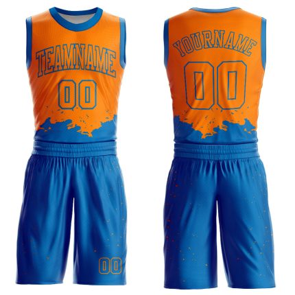 Custom Name & Number Basketball Jersey - Personalized Bay Orange Blue Color Splash Round Neck Suit Personalized Bay Orange