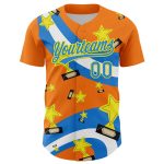 Custom Name Number Baseball Jersey Champion Trophy 3D Pattern Orange Electric Blue-Light Yellow Design Personalized Bay Orange