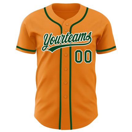 Personalized Orange Green-White Baseball Jersey for Kids and Adults Personalized Bay Orange Green-White Baseball Jersey