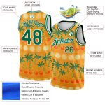 Personalized 3D Basketball Jersey with Hawaii Beach Palm Trees in Bay Orange and Kelly Green-White Personalized Bay Orange