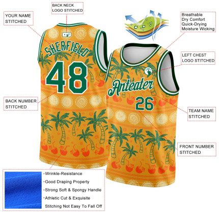 Personalized 3D Pattern Basketball Jersey Hawaii Beach Palm Trees Custom Name & Number - Bay Orange Kelly Green-White Personalized