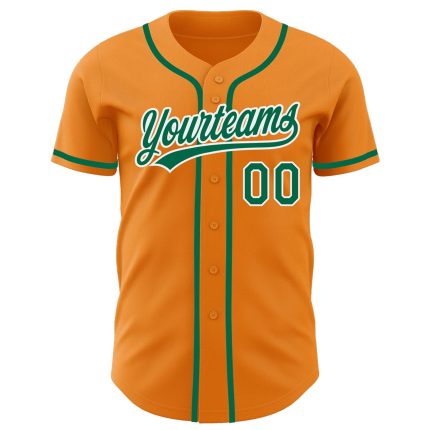 Custom Authentic Baseball Jersey with Personalized Name and Number in Bay Orange and Kelly Green-White Personalized Bay Orange