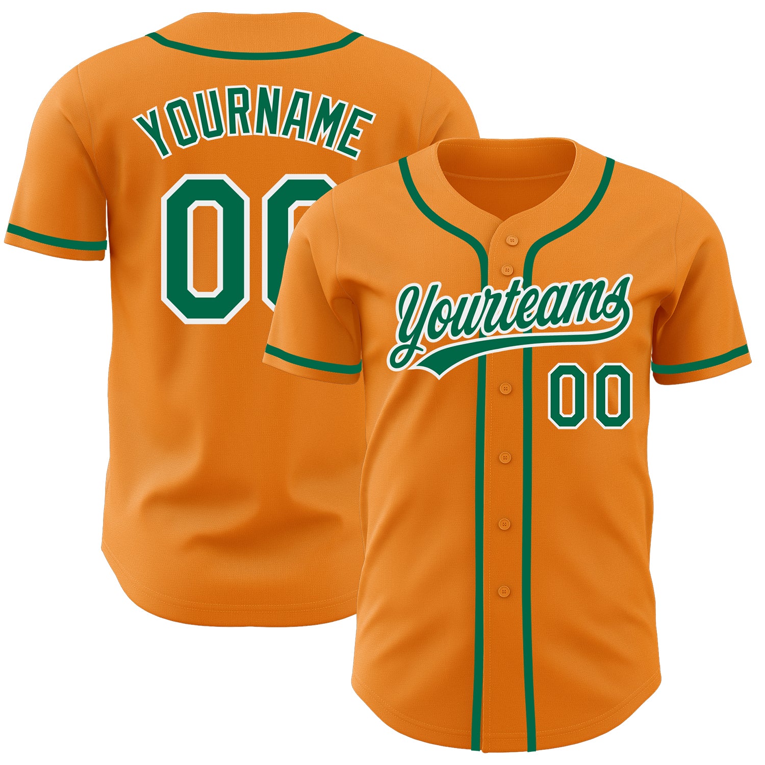 Custom Authentic Baseball Jersey with Personalized Name and Number in Bay Orange and Kelly Green-White Personalized Bay Orange