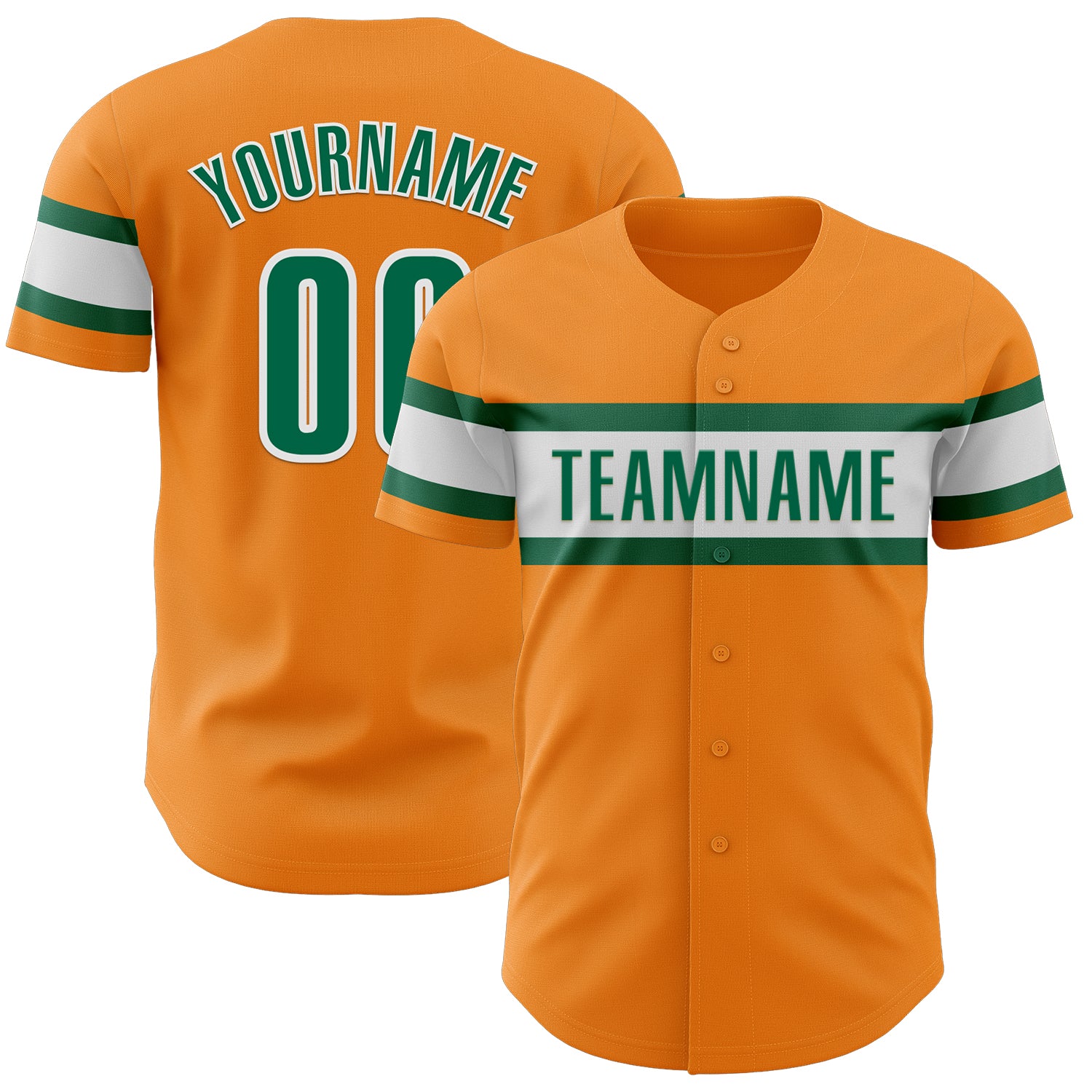 Personalized Bay Orange Baseball Jersey - Green and White Baseball Shirt 2 Personalized Bay Orange Kelly Green-White Baseball