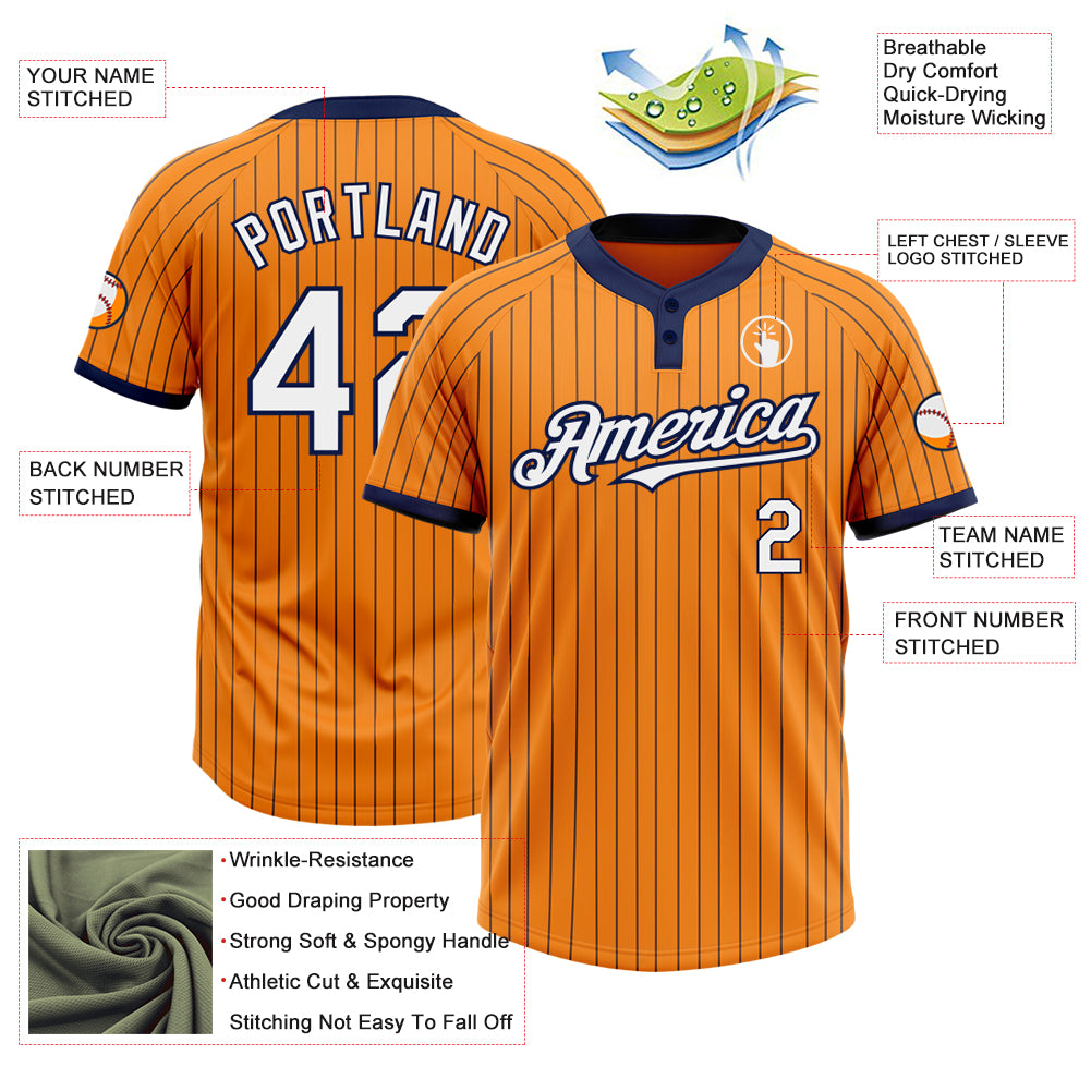 Personalized Unisex Softball Jersey in Bay Orange Navy Pinstripe with Two Buttons Personalized Bay Orange Navy Pinstripe - Image 3