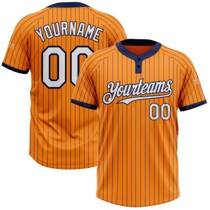 Personalized Unisex Softball Jersey in Bay Orange Navy Pinstripe with Two Buttons Personalized Bay Orange Navy Pinstripe