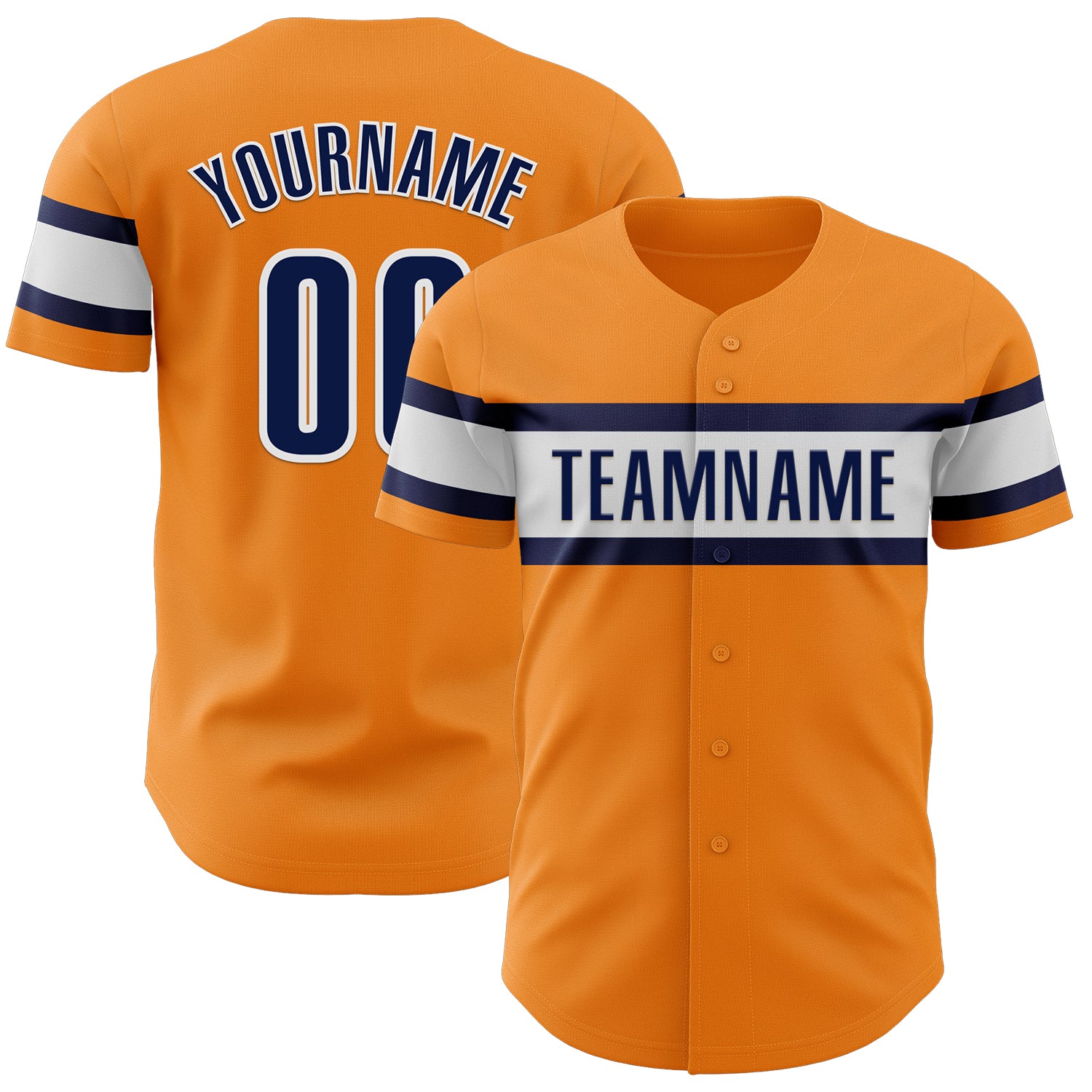 Personalized Authentic Baseball Jersey in Bay Orange Navy-White Personalized Bay Orange Navy-White Authentic Baseball Jersey